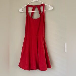 HALARA Red Sleeveless Scoop Neck Fit-and-Flare Dress has shorts underneath